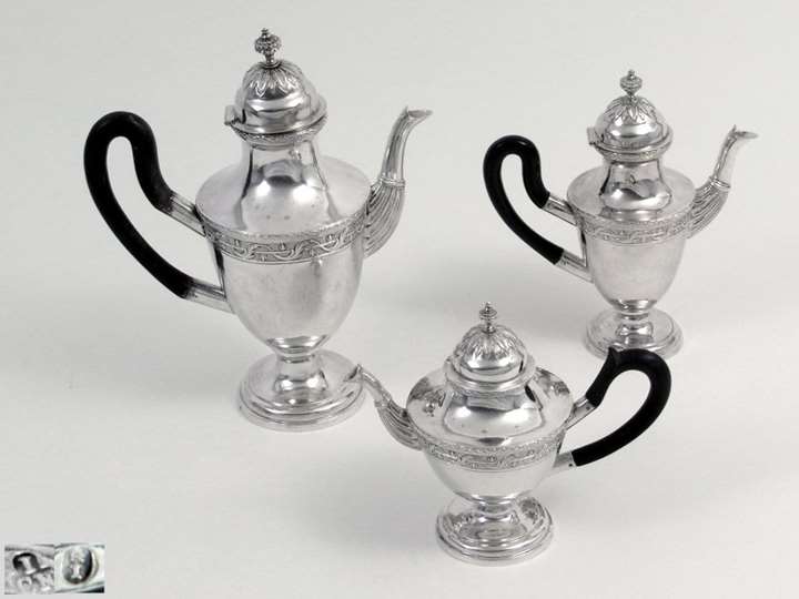 A Neoclassical Three Piece Silver Coffee and Tea Set, Property of Thurn and Taxis
